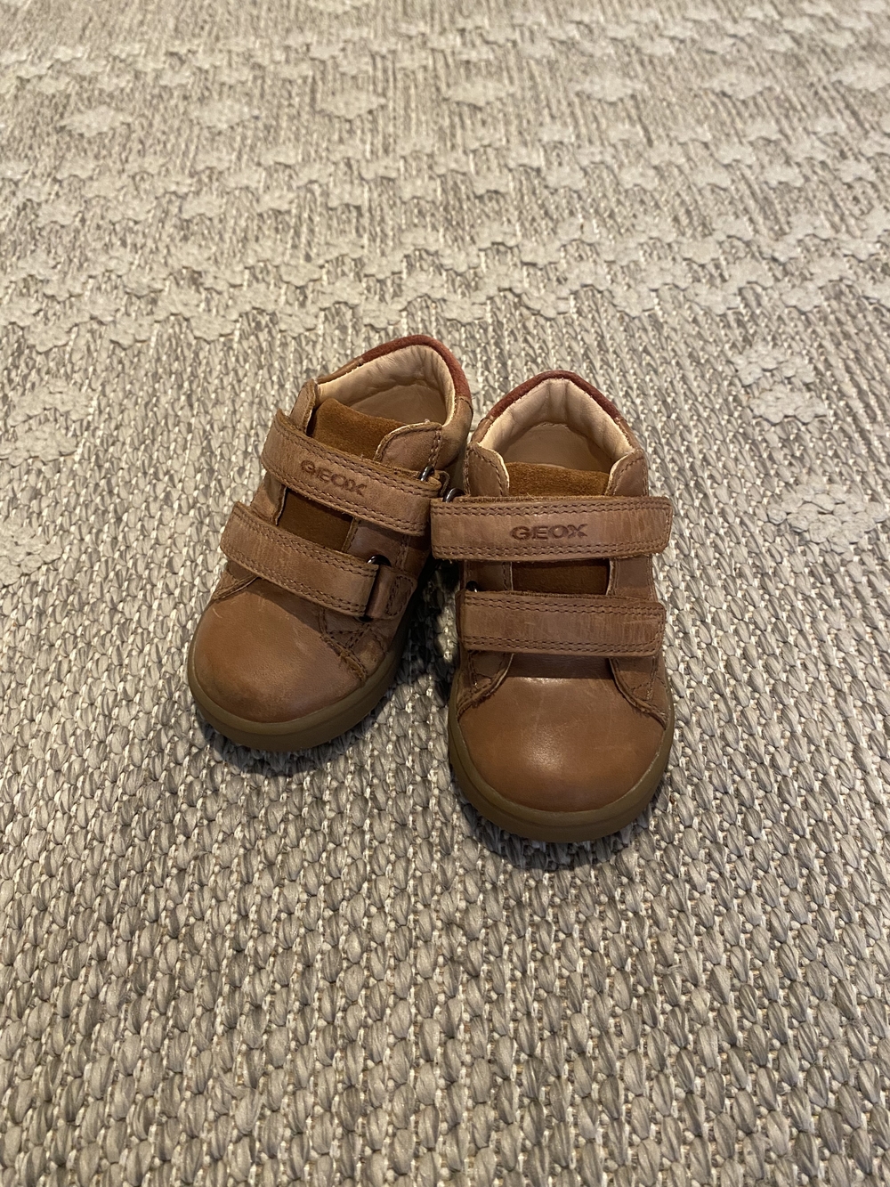 Geox Biglia Baby Boy Sneakers Cognac Brown Leather Suede Velcro Shoes